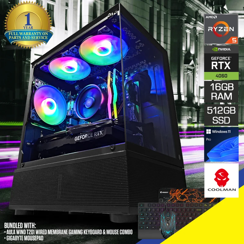 Alpha Reyna Black Desktop Gaming PC | AMD Ryzen 5 5600 | 16GB RAM | 512GB SSD with WiFi + Bluetooth| GeForce RTX 4060 | Windows 11 Pro