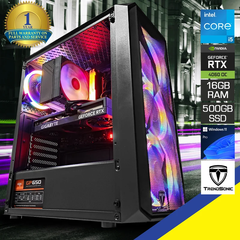 Alpha Megatron Black Desktop Gaming PC | Intel i5 12400F | 16GB RAM | 500GB SSD | GeForce RTX 4060 OC | Windows 11 Pro