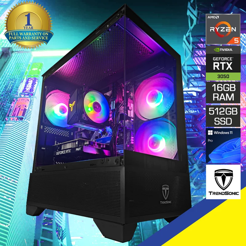 Alpha Eris Black Desktop Gaming PC | AMD Ryzen 5 5500 | 16GB RAM | 512GB SSD | GeForce RTX 3050 | Windows 11 Pro