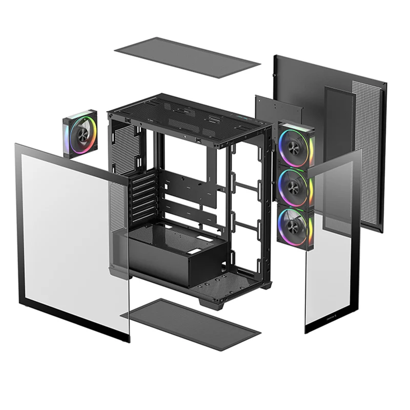 DeepCool CG580 4F V2 Panoramic Glass Panels Single Chamber ATC Case (Black, White)