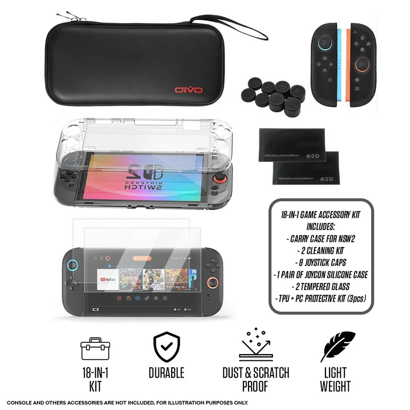 OIVO 18-in-1 Game Accessories Kit for Nintendo Switch 2 (Black) (IV-SW627)