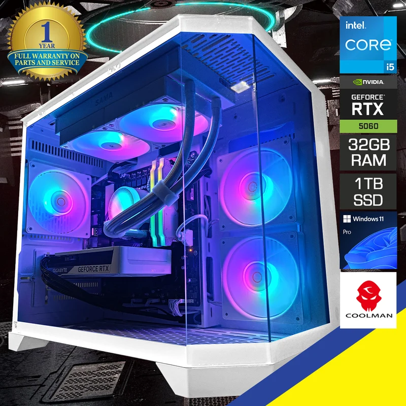Sigma Spectra White Desktop Gaming PC | Intel i5 14400F | 32GB RAM | 1TB SSD | GeForce RTX 5060 OC | Windows 11 Pro