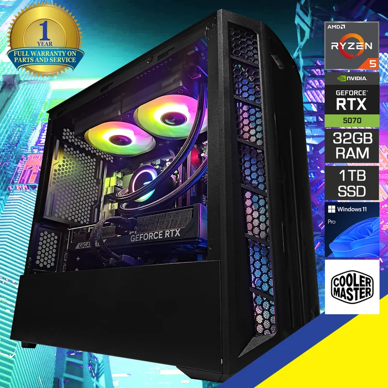 Aurora MB320L Black Desktop Gaming PC | AMD Ryzen 5 7500F | 32GB RAM | 1TB SSD | GeForce RTX 5070 | Windows 11 Pro
