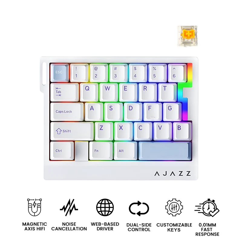 Ajazz AK029 RGB Wired 29-Keys Hot-Swappable Mechanical Keyboard (White/Blue) (Magnetic Switch)