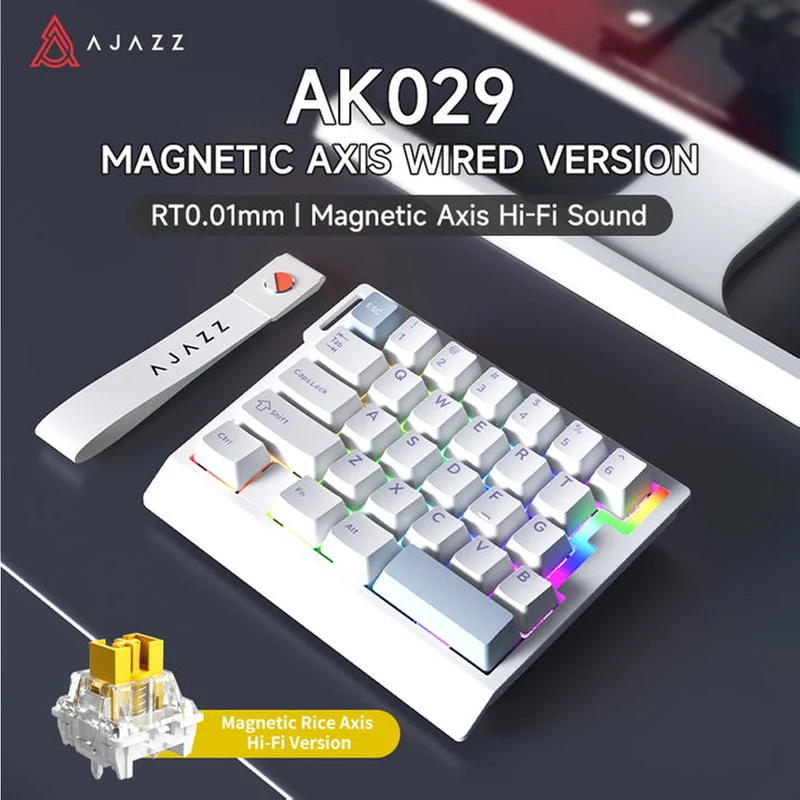 Ajazz AK029 RGB Wired 29-Keys Hot-Swappable Mechanical Keyboard (White/Blue) (Magnetic Switch)