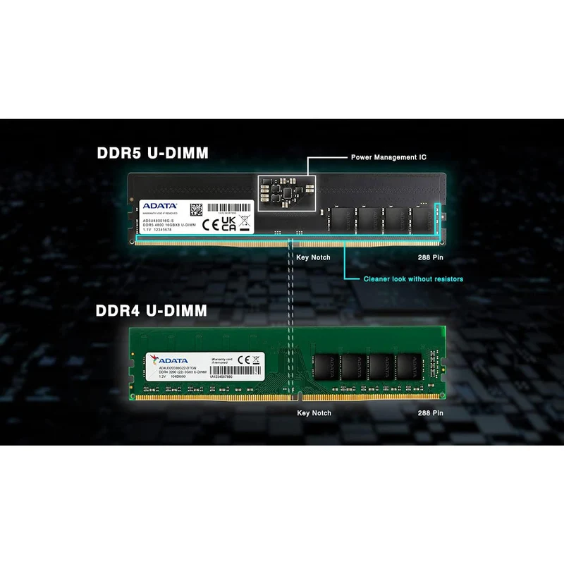 Adata 16GB DDR5 4800MHZ PC5-38400 U-DIMM Memory (AD5U480016G-S)