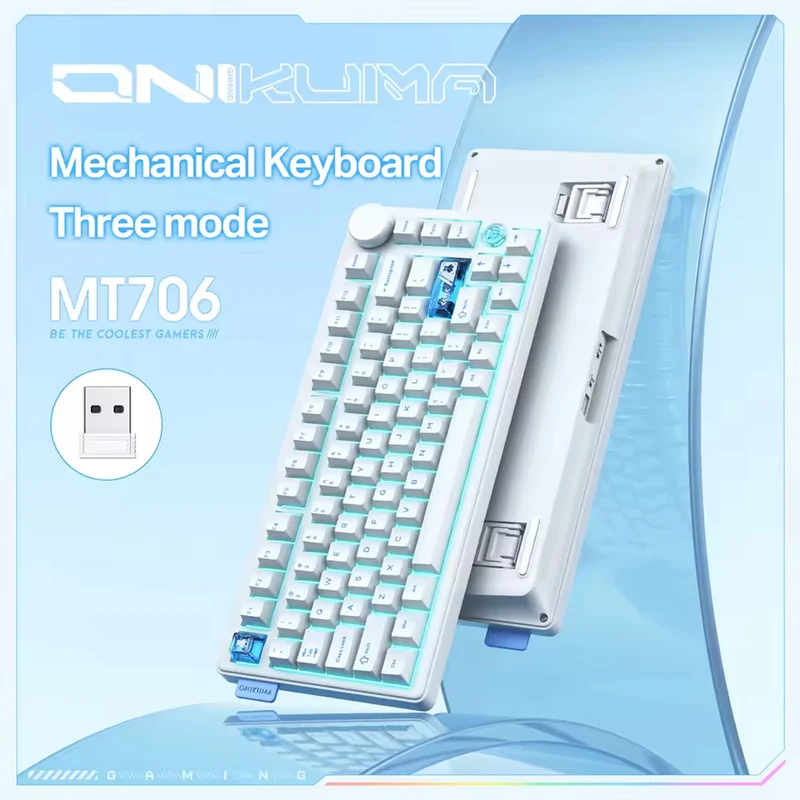 Onikuma MT706 Tri-Mode RGB 81 Keys Mechanical Keyboard with Knob (White)