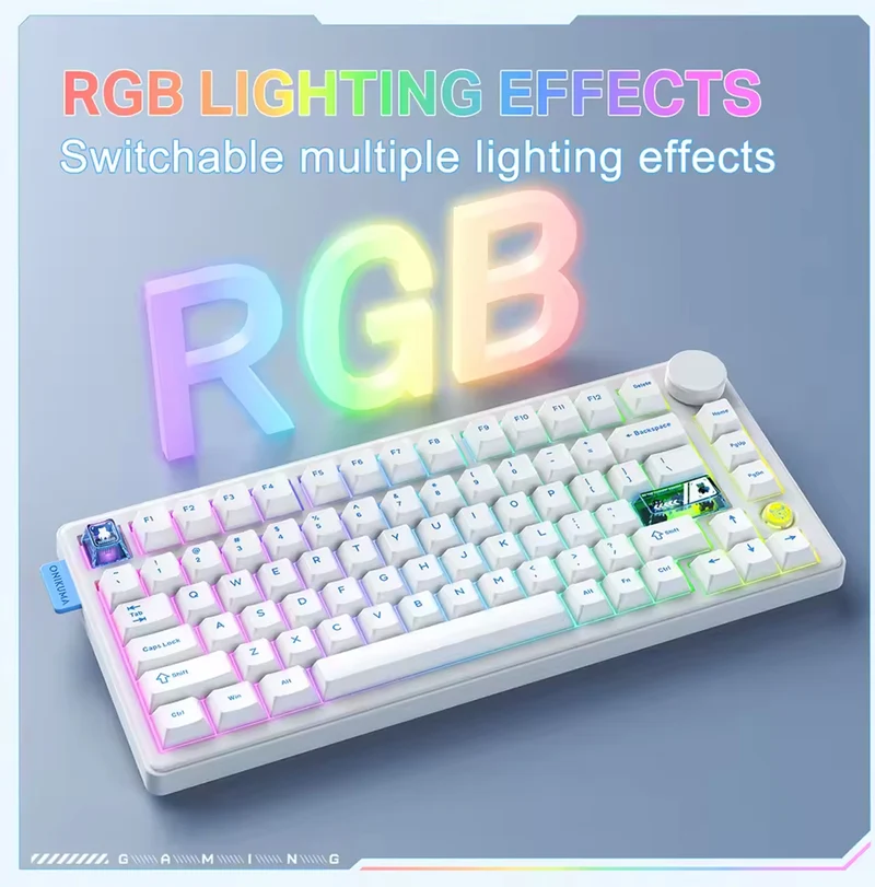 Onikuma MT706 Tri-Mode RGB 81 Keys Mechanical Keyboard with Knob (White)