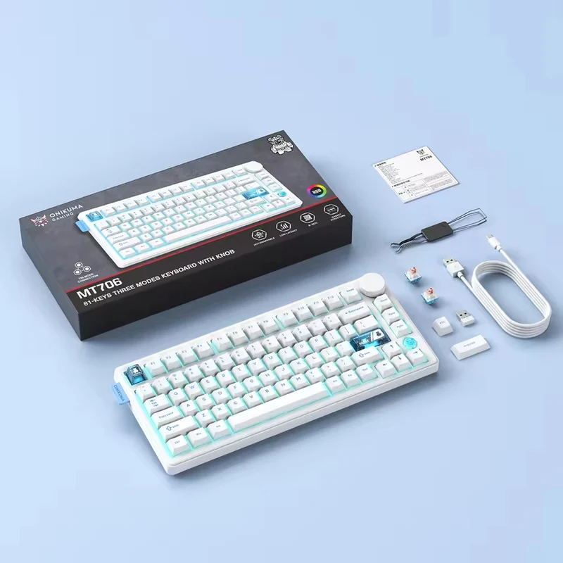 Onikuma MT706 Tri-Mode RGB 81 Keys Mechanical Keyboard with Knob (White)