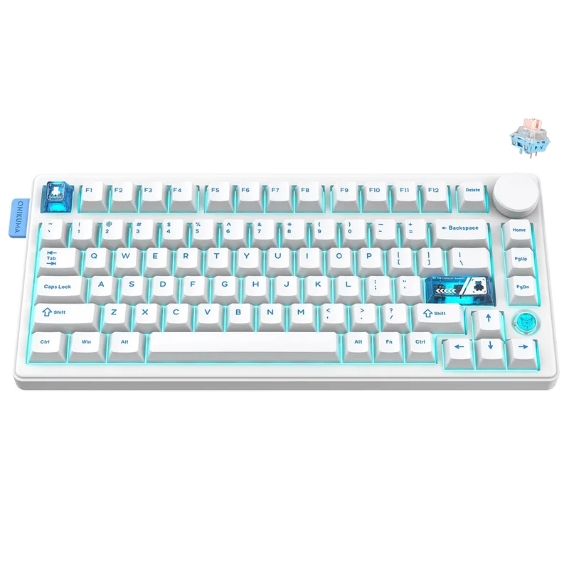 Onikuma MT706 Tri-Mode RGB 81 Keys Mechanical Keyboard with Knob (White)