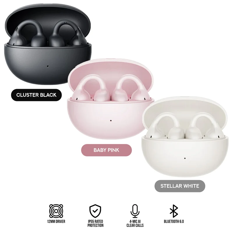 Baseus Bass BC1 Open-Ear True Wireless Earbuds Clip-on Type (Cluster Black, Baby Pink, Stellar White)