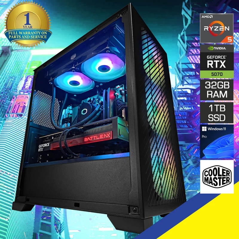 Aurora Elite 301 Black Desktop Gaming PC | AMD Ryzen 5 7500F | 32 GB RAM | 1 TB SSD | RTX 5070 | Windows 11 Pro
