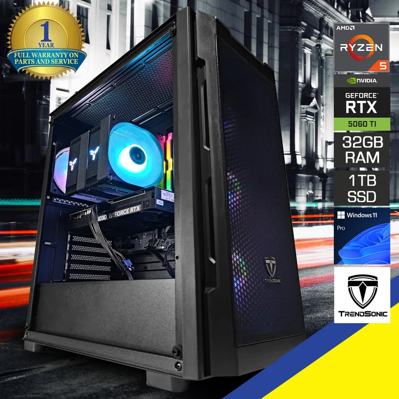 Sigma Uriel Black Desktop Gaming PC | AMD Ryzen 5 7500F | 32GB RAM | 1TB SSD | RTX 5060 Ti | Windows 11 Pro