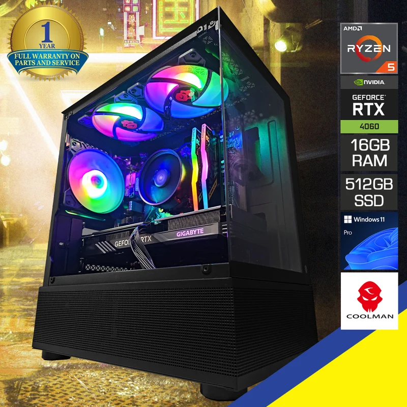 Alpha Reyna Black Desktop Gaming PC | AMD Ryzen 5 5600 | 16GB RAM | 512GB SSD | with WiFi + Bluetooth | GeForce RTX 4060 OC | Windows 11 Pro