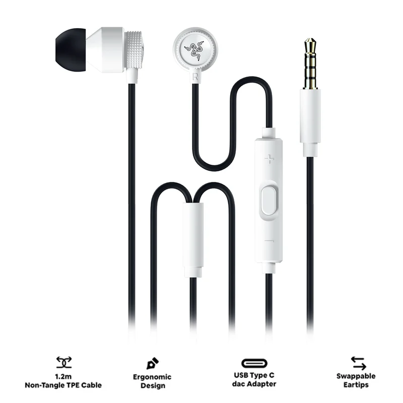 Razer Hammerhead V3 Universal Wired Earbuds for Gaming (Black, White)