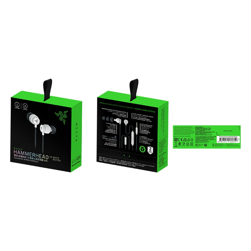 Razer Hammerhead V3 Universal Wired Earbuds for Gaming (Black, White)