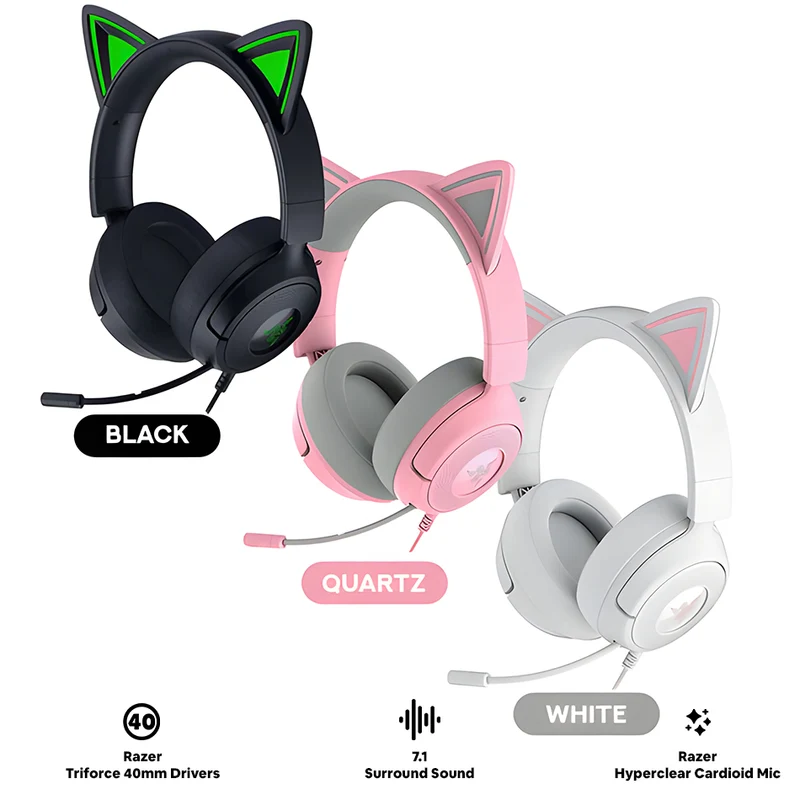 Razer Kraken Kitty V3 X Wired Kitty Headset for Gaming (Black, Quartz, White)