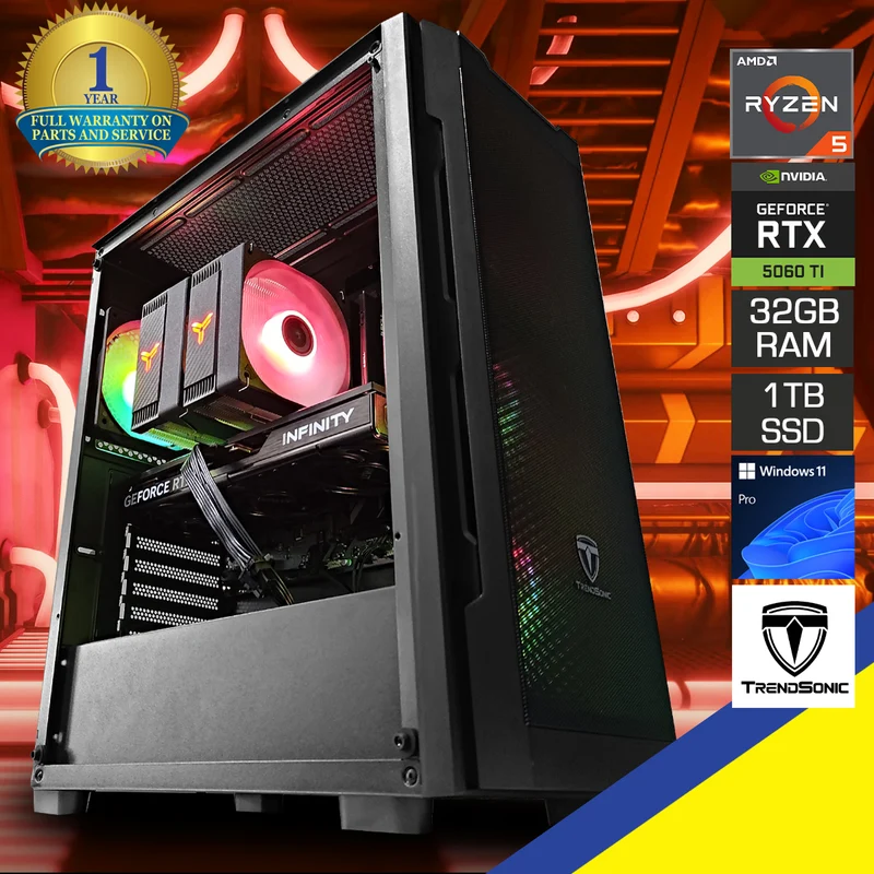 Sigma Uriel Black Desktop Gaming PC | AMD Ryzen 5 7500F | 32GB RAM | 1TB SSD | RTX 5060 Ti 16 GB | Windows 11 Pro