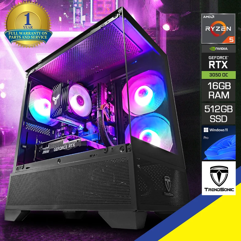 Alpha Eris Black Desktop Gaming PC | AMD Ryzen 5 5500 | 16GB RAM | 512GB SSD | GeForce RTX 3050 OC | Windows 11 Pro