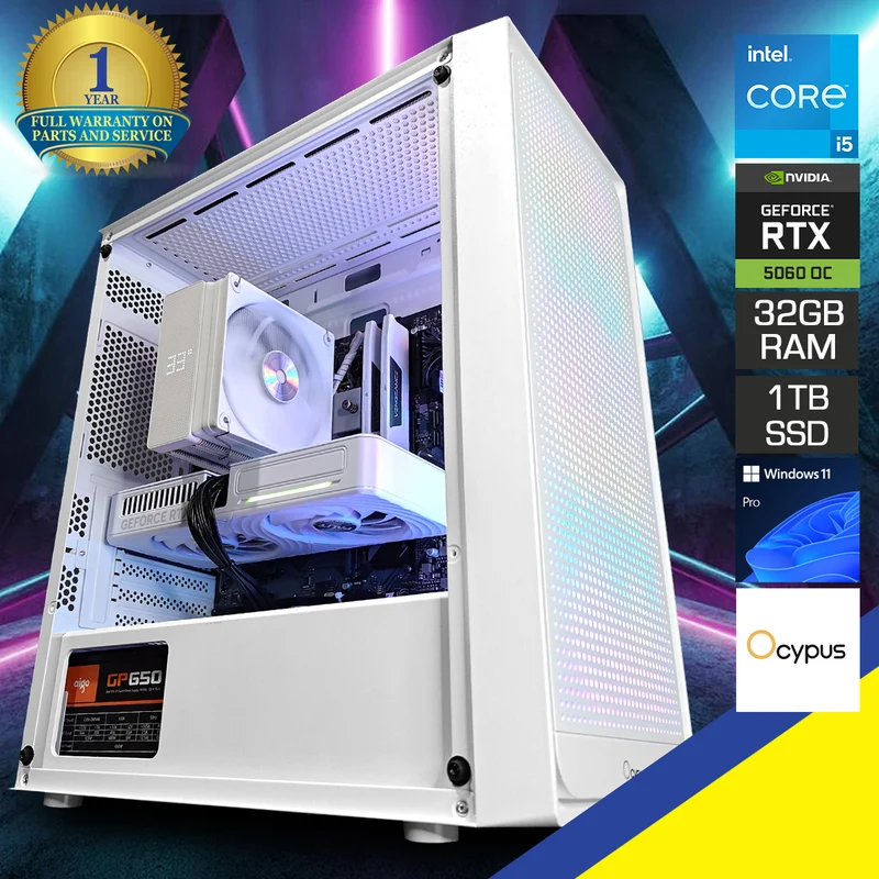 Sigma Gamma C50 White Desktop Gaming PC | Intel i5 14400F | 32GB RAM | 1TB SSD | GeForce RTX 5060 OC | Windows 11 Pro
