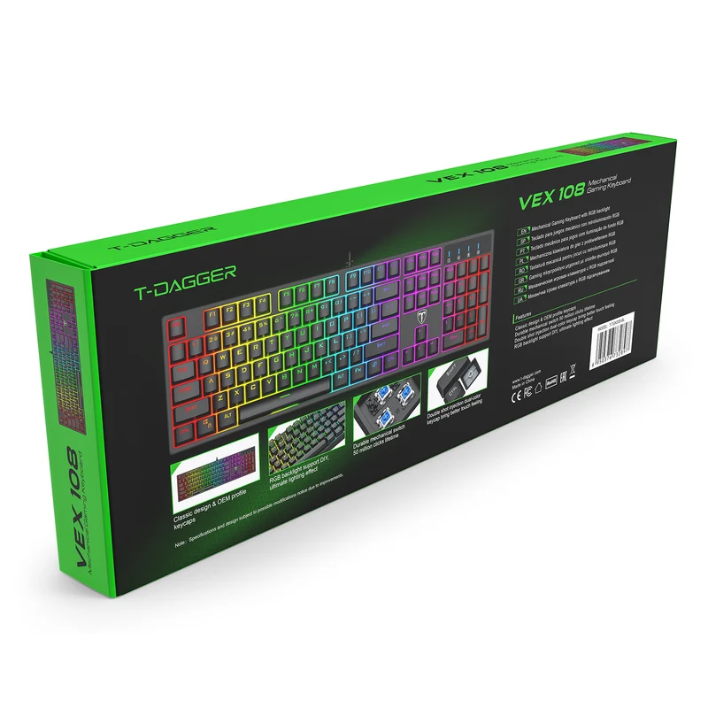 T-Dagger Vex 108 Full Keys Wired Mechanical Gaming Keyboard (T-TGK333-BL)