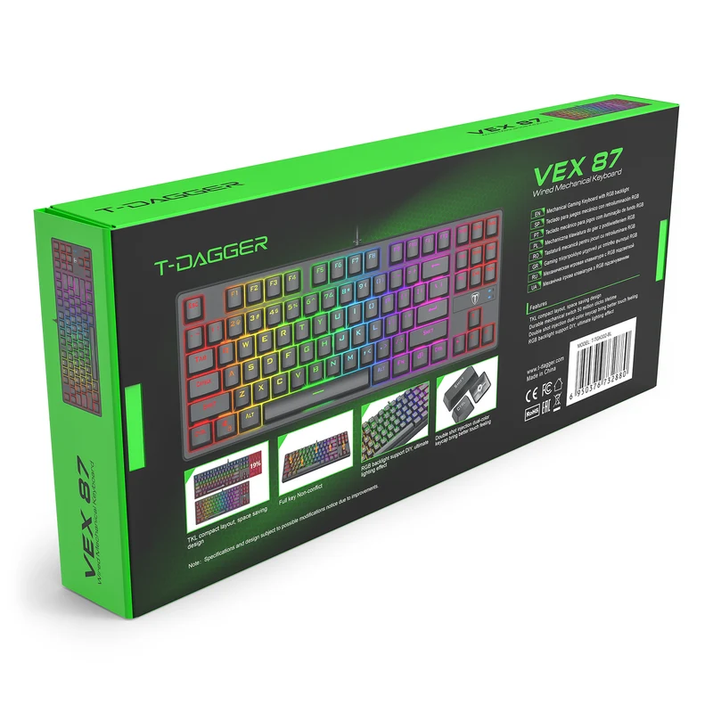 T-Dagger Vex 87 TKL RGB Wired Mechanical Gaming Keyboard (T-TGK332-BL)