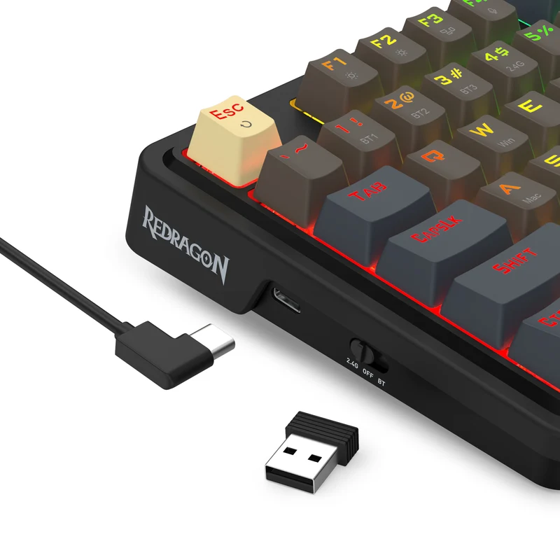 Redragon K728GGY-RGB-PRO Antonium 87 Keys 80% Gasket Mounted TKL Wireless Mechanical Keyboard (RPC Linear Switch) (Grey/Yellow)