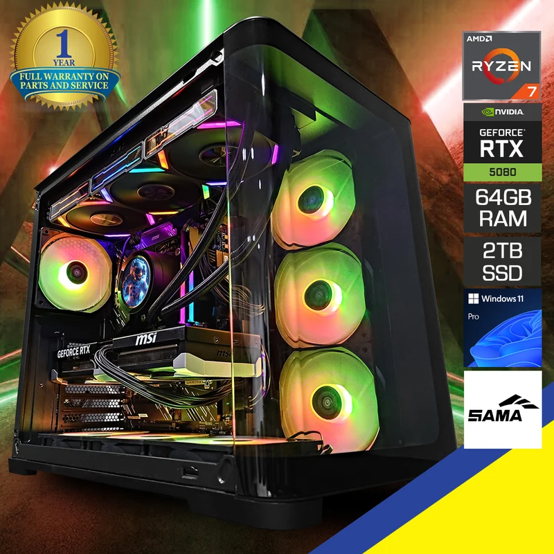 Ultra v60 Mid Tower Desktop Gaming PC | AMD Ryzen 7 7800X3D | 64GB RAM | 2TB SSD | RTX 5080 | Windows 11 Pro
