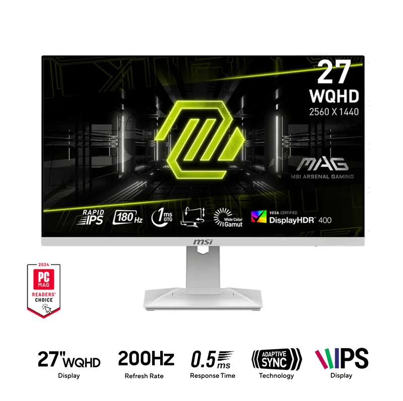 MSI MAG 274QRFW E20 27" WQHD (2560x1440) 200Hz 0.5ms GTG Rapid IPS Gaming Monitor with Tilt, Height, Swivel & Pivot Adjustment (White)