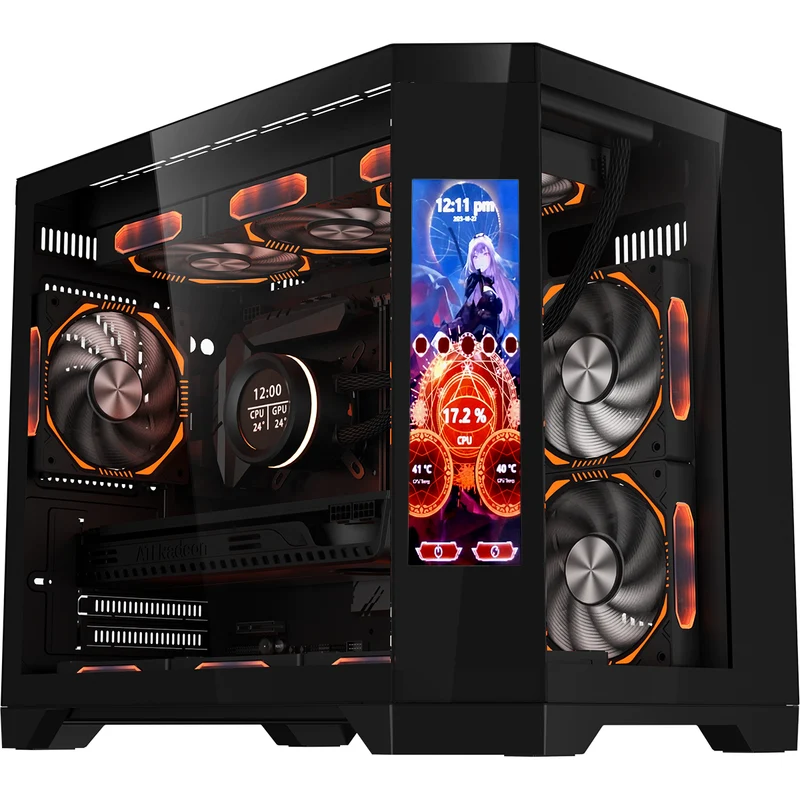 Coolman Spectra M-ATX/ITX PC Case with Customizable LCD Screen Display (Black, White)