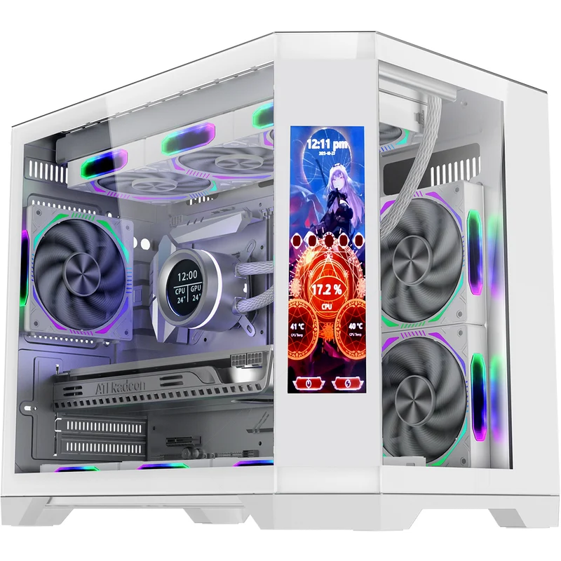 Coolman Spectra M-ATX/ITX PC Case with Customizable LCD Screen Display (Black, White)