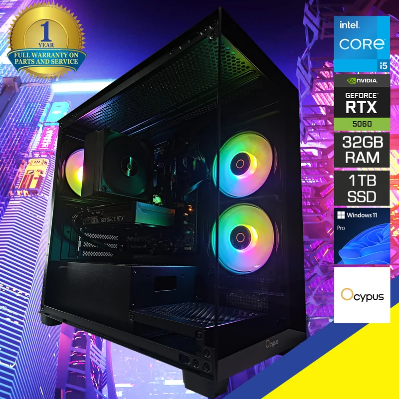 Sigma Gamma C52 Black Desktop Gaming PC | Intel i5 14400F | 32GB RAM | 1TB SSD | GeForce RTX 5060 Ti OC | Windows 11 Pro