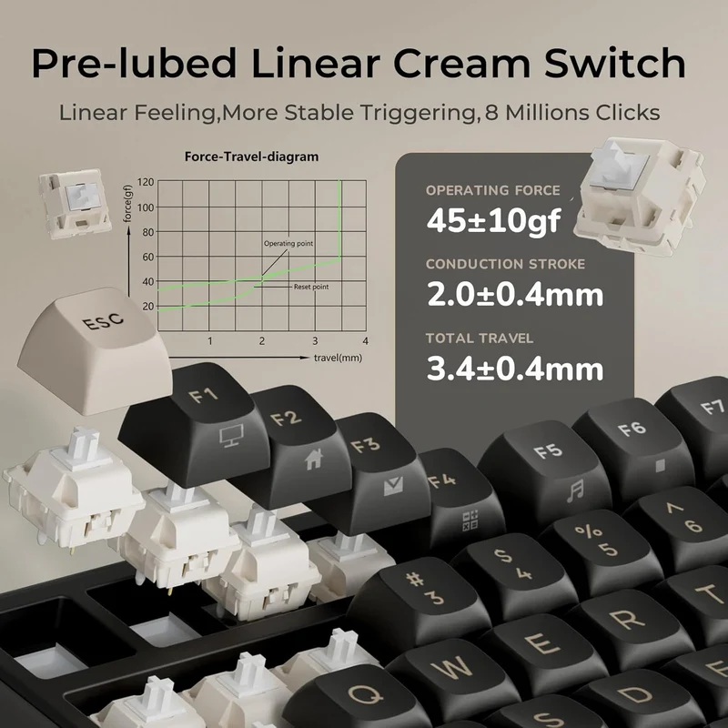 Royal Kludge R98Pro Wired RGB 98 Keys Hot-Swappable Mechanical Keyboard Phantom (Beige Switch, Cream Switch)
