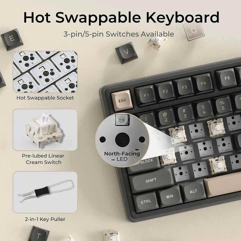 Royal Kludge R98Pro Wired RGB 98 Keys Hot-Swappable Mechanical Keyboard Phantom (Beige Switch, Cream Switch)