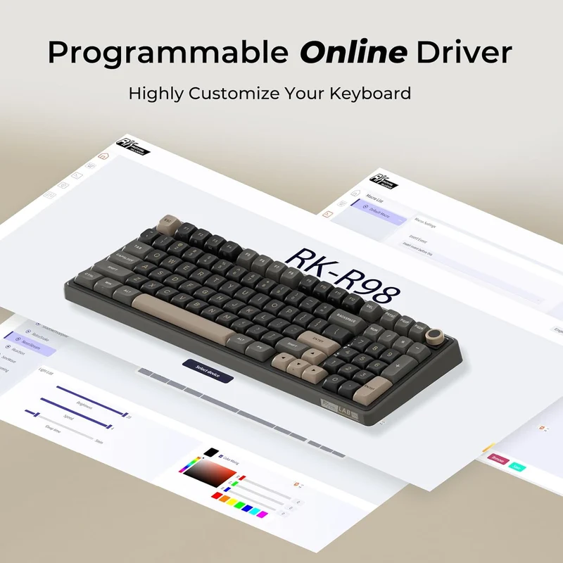 Royal Kludge R98Pro Wired RGB 98 Keys Hot-Swappable Mechanical Keyboard Phantom (Beige Switch, Cream Switch)