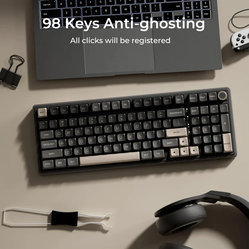 Royal Kludge R98Pro Wired RGB 98 Keys Hot-Swappable Mechanical Keyboard Phantom (Beige Switch, Cream Switch)