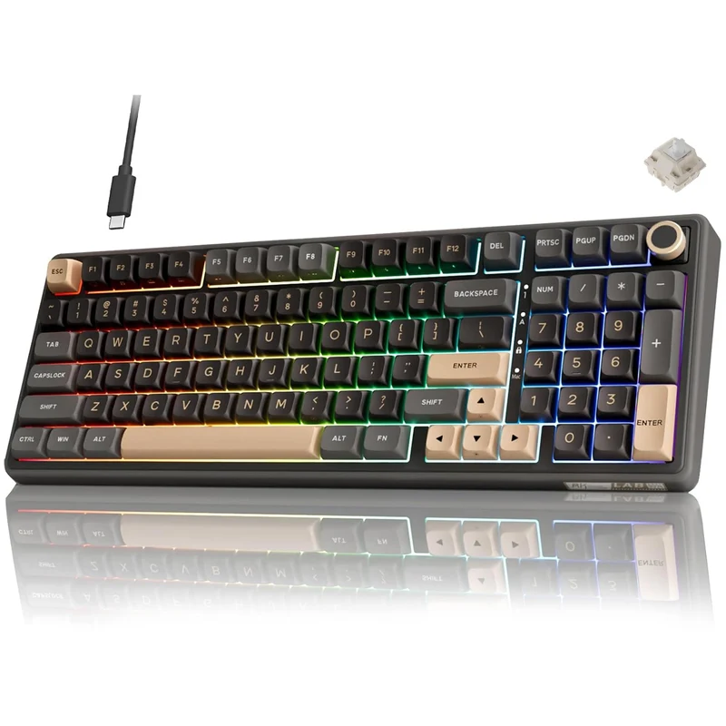 Royal Kludge R98Pro Wired RGB 98 Keys Hot-Swappable Mechanical Keyboard Phantom (Beige Switch, Cream Switch)