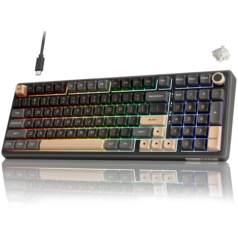 Royal Kludge R98Pro Wired RGB 98 Keys Hot-Swappable Mechanical Keyboard Phantom (Beige Switch, Cream Switch)