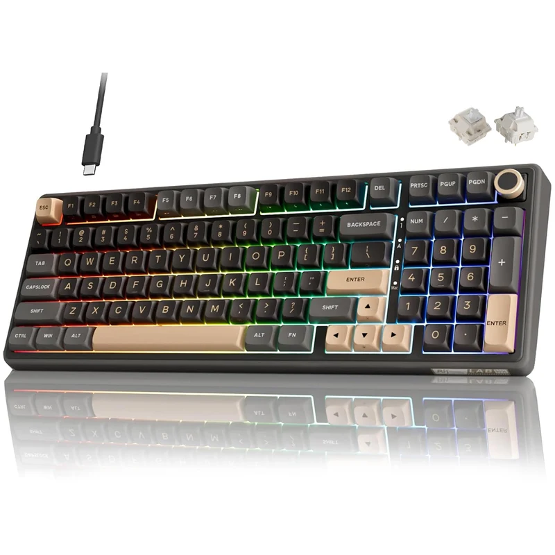 Royal Kludge R98Pro Wired RGB 98 Keys Hot-Swappable Mechanical Keyboard Phantom (Beige Switch, Cream Switch)
