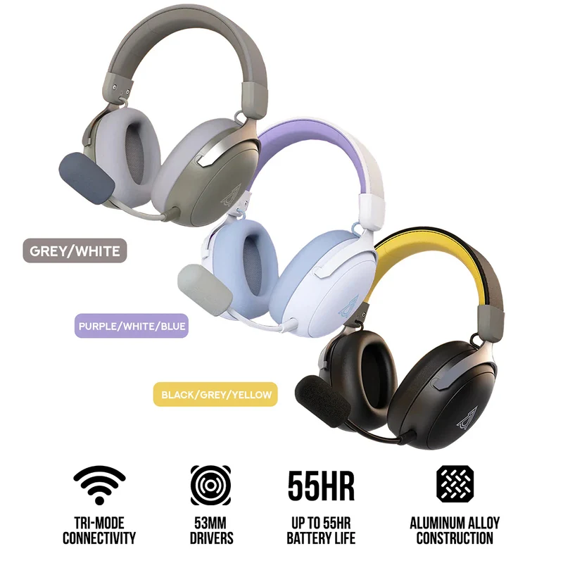 Ajazz AHM08 MAX Tri-mode Headphone (Grey/White, Purple/White/Blue, Black/Grey/Yellow)