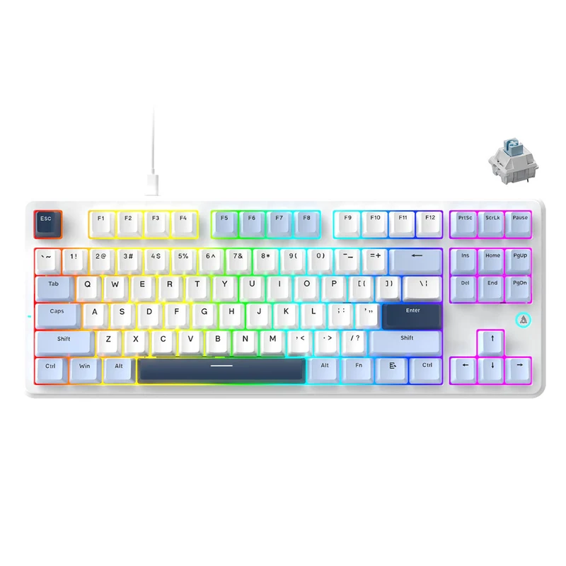 Ajazz AK870 V2 RGB Wired 87-Keys TKL Gasket-mounted Hot Swappable Mechanical Keyboard (Blue/White/Blue) (Flying Fish Switch)