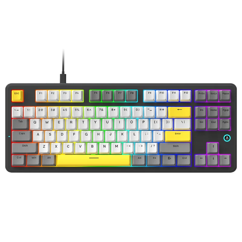 Ajazz AK870 V2 RGB Wired 87-Keys TKL Gasket-mounted Hot Swappable Mechanical Keyboard (Grey/White/Yellow) (Flying Fish Switch)