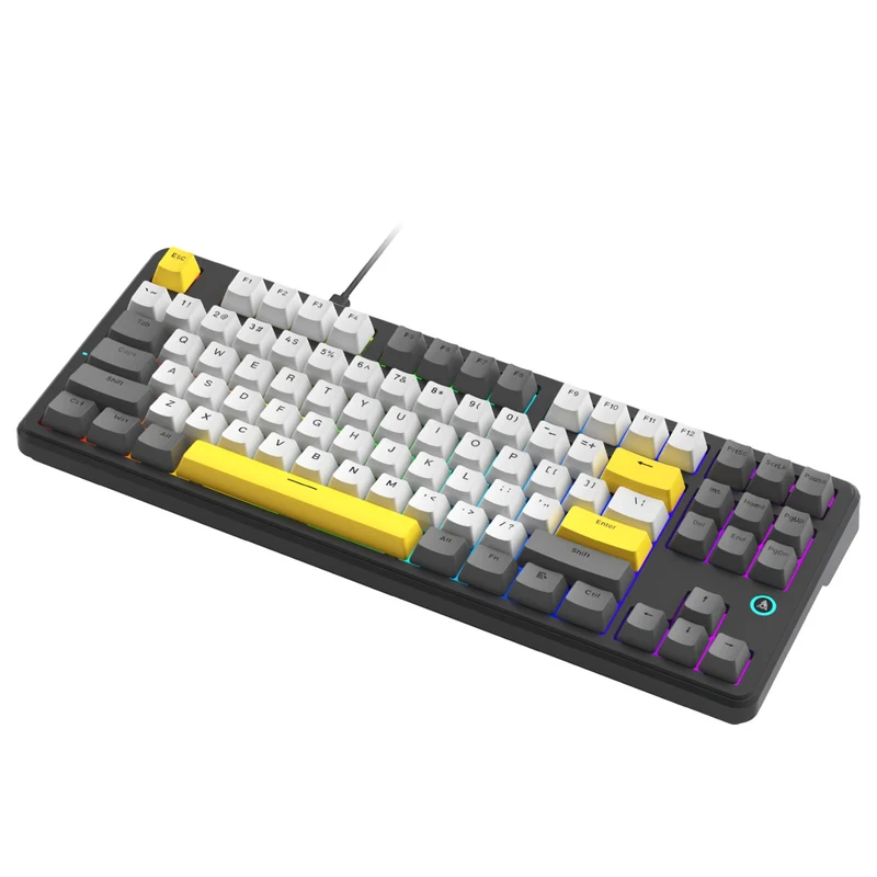Ajazz AK870 V2 RGB Wired 87-Keys TKL Gasket-mounted Hot Swappable Mechanical Keyboard (Grey/White/Yellow) (Flying Fish Switch)