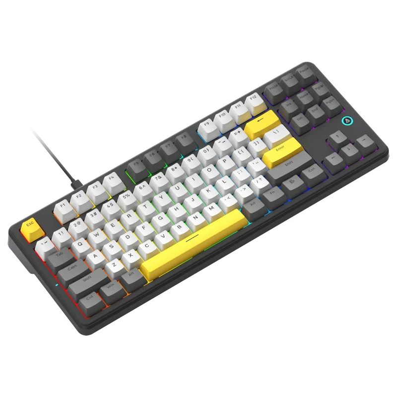Ajazz AK870 V2 RGB Wired 87-Keys TKL Gasket-mounted Hot Swappable Mechanical Keyboard (Grey/White/Yellow) (Flying Fish Switch)