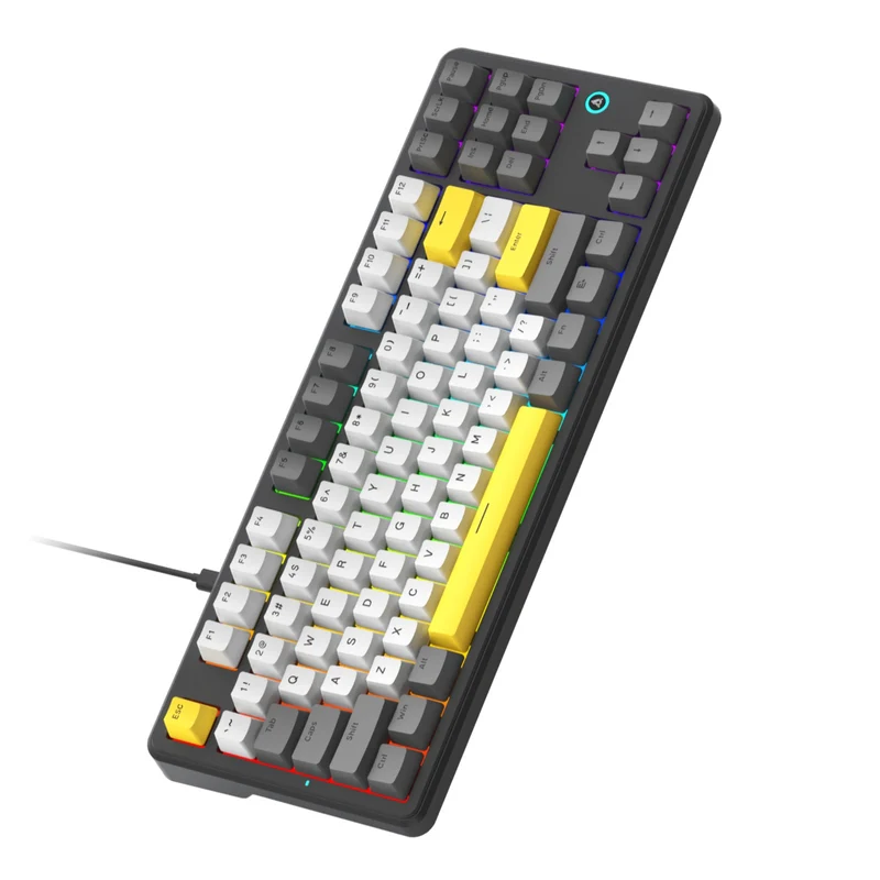 Ajazz AK870 V2 RGB Wired 87-Keys TKL Gasket-mounted Hot Swappable Mechanical Keyboard (Grey/White/Yellow) (Flying Fish Switch)