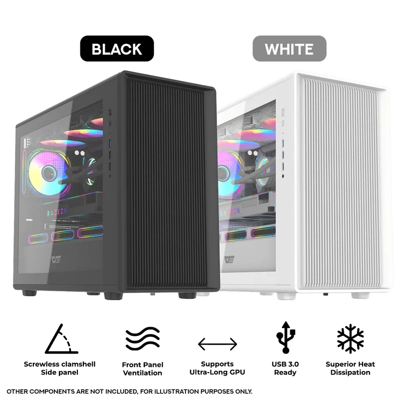DarkFlash DB460M TG Panel Luxury M-ATX PC Case (Black, White)
