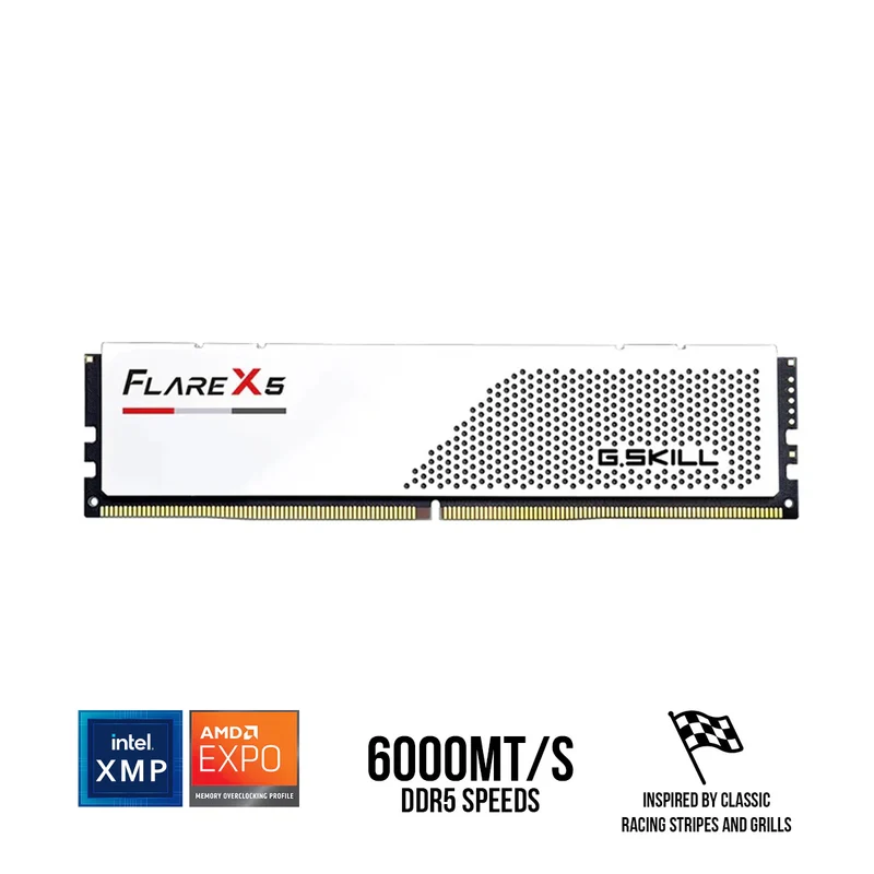 G.Skill Flare X5 16GB (16GBx1) DDR5 6000 MT/s CL36-36-36-96 1.35V Intel XMP 3.0 / AMD EXPO Desktop Memory (White) (F5-6000J3636F16GX1-FX5W)