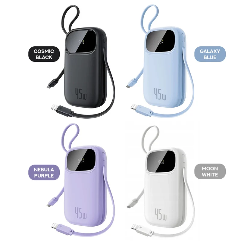 Baseus EnerFill FC31 Qpow 3 Digital Display Power Bank with Built-in USB-C + iP Cable 20000mAh 45W (Cosmic Black, Galaxy Blue, Moon White, Nebula Purple)