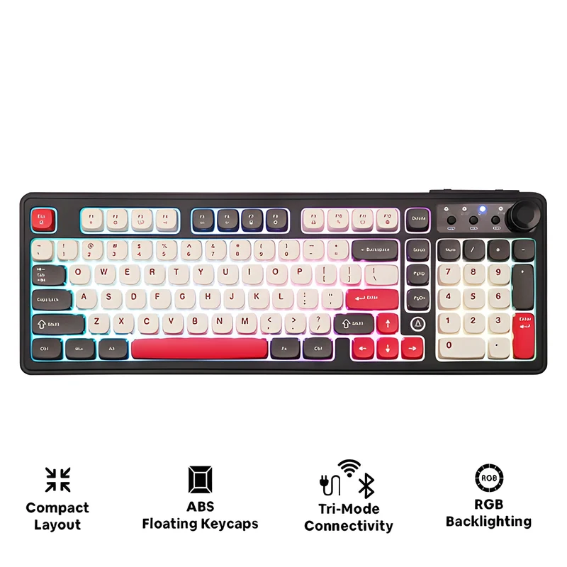 Ajazz AF98 Plus RGB Tri-Mode 97-Keys Membrane Keyboard (Black Shark Red)