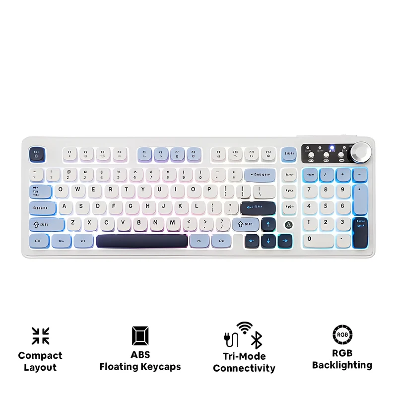 Ajazz AF98 Plus RGB Tri-Mode 97-Keys Membrane Keyboard (Blue/White/Blue)